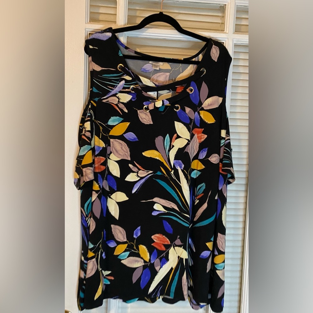 Cold Shoulder Flower Print Plus Size Blouse